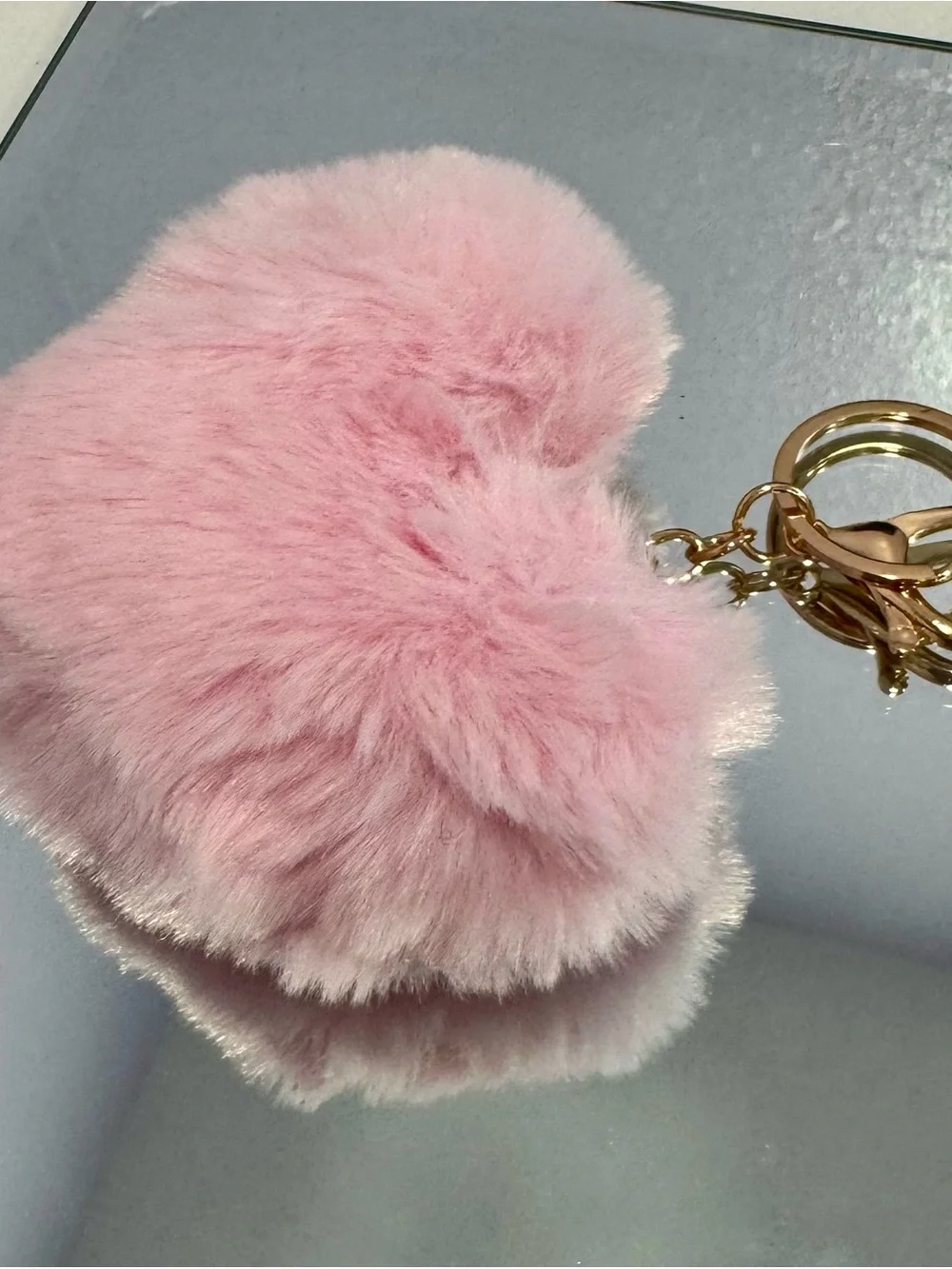 New Pink Faux Fur Heart Keychain
